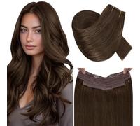 RUNATURE Extension Capelli Veri con Filo 16 Pollice/40cm Extension Fil Capelli Veri Umani Marrone #4 Invisible Fil Human Hair Extension 80g