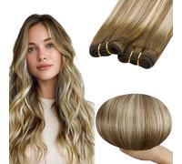 RUNATURE Extension Capelli Veri Tessitura Balayage 12 Pollici/30cm Tessitura Extension Capelli Veri Umani Castano Scuro Mix Castano Cenere e Biondo Medio #3/8/22 Sew in Extension a Tessitura 70g