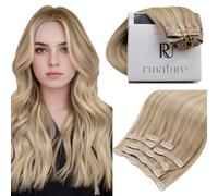 RUNATURE Extension Clip Capelli Veri Biondi Chiaro con Castano Chiaro 25cm 80g 7Pezzi #16P22