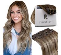 RUNATURE Extension Clip Capelli Veri Castano Scuro Balayage 30cm 50g 3Pezzi #3/8/22