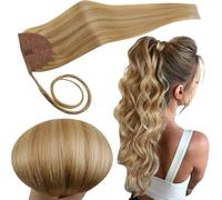 RUNATURE Extension Coda di Cavallo Capelli Veri Estensioni dei Coda di Cavallo Liscia Biondo Dorato Evidenziato Biondo Chiaro #16P24 Clip in Capelli Coda Naturale Human Hair 16 Pollice/40cm 80g