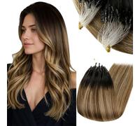 RUNATURE Extension Microring Capelli Veri Nero Balayage Marrone Ombre Bionda 30 cm 50 Ciocche 40g Invisibile Extension #1B/6/27