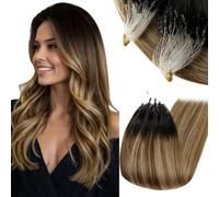 RUNATURE Extension Microring Capelli Veri Nero Balayage Marrone Ombre Bionda 50 cm 50 Ciocche 50g Invisibile Extension Microloop #1B/6/27
