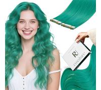 RUNATURE Extension Tape Capelli Veri Teal 12 Pollice/30cm Verde Tape in Extension Capelli Veri Biadesive Capelli Umani Realli 10 Pcs/20g Tape in Hair Extensions Adesive Colore Teal