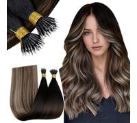 RUNATURE Nano Beads Hair Extensions Balayage Nero Mix Marrone e Biondo #1b/4/27 Pre Bonded Nano Ring Invisible Hair Extension Capelli Remy Straight Hair 12 Pollice/30cm 40g