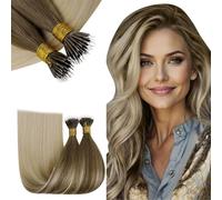 RUNATURE Nano Loop Extension Capelli Ombre Ash Castano a Biondo Platino #BA8/60 Umani Capelli Estensioni Nano Tip Veri Balayage Nano Ring Hair Extensions 12 Pollice/30cm 40g