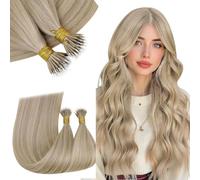 RUNATURE Nano Ring Estensioni 20 Pollice/50cm 50g Capelli Umani Biondo Dorato Evidenziazione Biondo Chiaro #16P22 Nano Beads Capelli Veri Liscio Extension Human Hair