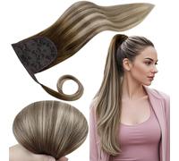 RUNATURE Ponytail Extension Capelli Umani 80g Coda di Cavallo Wrap Ponytail Balayage Misto Castano Medio e Biondo #3/8/22 Ponytail Extension Real Human Hair 16 Pollice/40cm