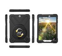 Runbiu Custodia per Samsung Galaxy Tab S2 9.7 SM-T810, Accessori per Tablet, Robusta, Resistente agli Urti, Hybrid Full Body, con Supporto Girevole a 360° e Tracolla Regolabile, Bianco Nero Nero