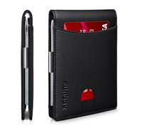 RUNBOX Travel Wallet Men Must Have Slim Money Clip Minimalist Card Holder Leather Bifold RFID Blocking Mens Front Pocket Wallet 11 Card Holder Gift Box