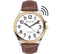 RUNCAR Atomic American English parlante orologio parla chiaramente e forte, data e ora sveglia perfetto per anziani, ipovedenti o non vedenti (uomini), Marrone, orologio parlante