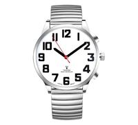 RUNCAR L'orologio parlante atomico americano inglese parla l'ora chiara e forte, data e ora della sveglia, il cinturino elasticizzato è il miglior regalo per anziani, ipovedenti o non vedenti, Argento