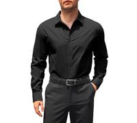 Runcati Camicia da uomo a maniche lunghe, vestibilità normale, da lavoro, da uomo, in tinta unita, in cotone, per il tempo libero, senza stiratura, formale Button, Nero , XXL