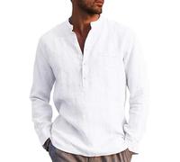 Runcati Camicia da Uomo in Lino a Maniche Lunghe, in Cotone e Lino, Uomo, per il Tempo Libero, Vestibilità Normale, Camicia da Spiaggia Estiva, bianco, S