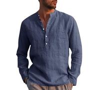 Runcati Camicia da Uomo in Lino a Maniche Lunghe, in Cotone e Lino, Uomo, per il Tempo Libero, Vestibilità Normale, Camicia da Spiaggia Estiva, Blu scuro, XXL