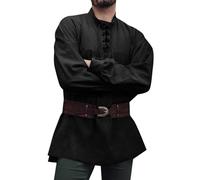 Runcati Camicia Medievale da Uomo Camicia Pirata a Maniche Lunghe Steampunk Vichingo Rinascimento Vittoriano Halloween Costume Camicia Top,Nero,L
