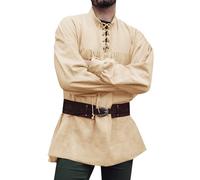 Runcati Camicia Medievale da Uomo Camicia Pirata a Maniche Lunghe Steampunk Vichingo Rinascimento Vittoriano Halloween Costume Camicia Top,Beige,L