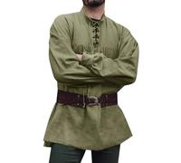 Runcati Camicia Medievale da Uomo Camicia Pirata a Maniche Lunghe Steampunk Vichingo Rinascimento Vittoriano Halloween Costume Camicia Top,Verde Militare,L