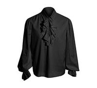 Runcati Camicia medievale da uomo con volant a maniche lunghe, camicia da pirata gotica, costume vittoriano rinascimentale vichingo cosplay top, Nero , XL