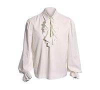 Runcati Camicia medievale da uomo, con volant, a maniche lunghe, stile pirata, gotico, vittoriano, rinascimentale, vichingo, top cosplay, bianco, XXL