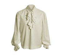 Runcati Camicia medievale da uomo, con volant, a maniche lunghe, stile pirata, gotico, vittoriano, rinascimentale, vichingo, top cosplay, beige., XXL