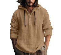 Runcati Camicia medievale da uomo in lino, camicia da pirata, in stile retrò, con volant, con lacci, per il tempo libero, a maniche lunghe, Steampunk Fisherman, giallo., XL