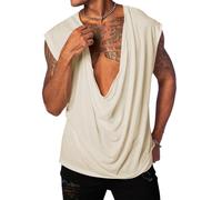 Runcati Canottiera da uomo senza maniche con scollo a V profondo maglietta da uomo estiva per il tempo libero, beige., XXL