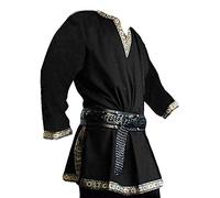 Runcati Costume da Uomo Medievale Rinascimentale Pirata Halloween Tunica vichinga Cavaliere Cosplay Guerriero Larp Camicie,Nero,XXL