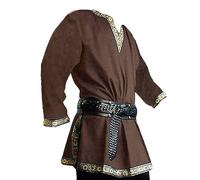 Runcati Costume da Uomo Medievale Rinascimentale Pirata Halloween Tunica vichinga Cavaliere Cosplay Guerriero Larp Camicie,Marrone,XL