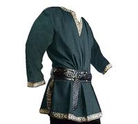 Runcati Costume da Uomo Medievale Rinascimentale Pirata Halloween Tunica vichinga Cavaliere Cosplay Guerriero Larp Camicie,Verde Militare,M