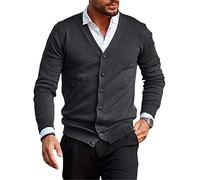 Runcati Giacca da uomo a maniche lunghe, senza colletto, con scollo a V, cardigan in maglia, camicia, leggera, giacca per la transizione, grigio., XL