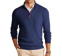 Runcati Maglione da uomo a 1/4 zip, con scollo a maglia, leggero, maglia fine, da uomo