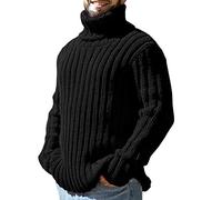 Runcati - Maglione da uomo con collo alto, motivo intrecciato, autunno/inverno, a maglia larga, tinta unita, Nero , L