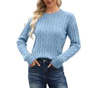 Runcati Maglione invernale da donna, con scollo rotondo, classico, tinta unita, a maniche lunghe, caldo, casual, Blu, XL