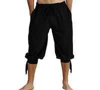Runcati Pantaloni corti da uomo con lacci, pantaloni estivi vichinghi, da pirata, medievale, per il tempo libero, da spiaggia, Nero , XL