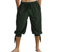 Runcati Pantaloni corti da uomo con lacci, pantaloni estivi vichinghi, da pirata, medievale, per il tempo libero, da spiaggia, verde, L