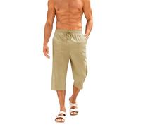 Runcati Pantaloni corti da uomo in cotone e lino, bermuda 3/4, lunghezza pantaloni estivi, yoga, jogging, casual, per il tempo libero, con tasche, cachi, XXL