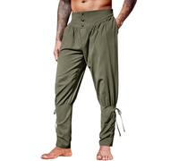 Runcati Pantaloni da Uomo Medievali Vintage Leggeri in Lino, Stile Rinascente, Wikinger, da Pirata, a Tinta Unita, Baggy, per il Tempo Libero, Costumi Cosplay, verde militare, XL