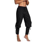 Runcati Pantaloni pirati medievali da uomo costume cosplay pantaloni con lacci stile vichingo steampunk, Nero , L