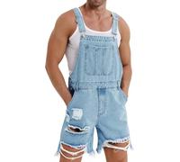 Runcati Salopette da uomo in denim, pantaloncini in cotone, bavaglino estivo, tuta in jeans, Blu, XL
