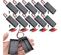 RUNCCI-YUN 10 Pezzi Portabatterie AA 2x 1.5V,Portabatterie Scatola Portabatterie in Plastica con Coperchio Della Custodia Cavo Interruttore ON/OFF + 10 Clip a Coccodrillo