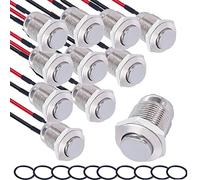 RUNCCI-YUN 10 ×Pulsante Impermeabile Momentaneo，Acciaio Inossidabile pulsante Rotondo,12mm Precablato pulsante campanello 2A/12V/24V/125V/250V(Testa Alta)