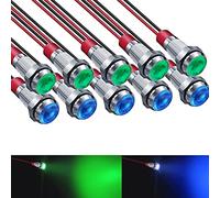 RUNCCI-YUN 10pcs 12V-24V 6mm LED Pannello Pilota Cruscotto Spia Indicatore Lampada Auto Furgone Barca Indicatore Luminoso Lampada Pilota Cruscotto Lampadine Direzionale(blu verde)