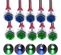 RUNCCI-YUN 10pcs12V-24V 10mm LED Pannello Pilota Cruscotto Spia Indicatore Lampada Auto Furgone Barca Indicatore Luminoso Lampada Pilota Cruscotto Lampadine Direzionale(blu verde)