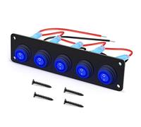 RUNCCI-YUN 12V/24V pannello interruttore,Pulsante Interruttore Rotondo,Impermeabile 5 Gang Pannello interruttori a levetta LED,Pannello Interruttori a Bilanciere per Auto, Barca, Camion (Blu)