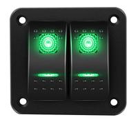 RUNCCI-YUN 2 Gang 12V pannello interruttore, Pannello interruttore a bilanciere 5 Pin On Off Toggle interruttori luce Verde pannello impermeabile per 12V/24V Marine Boat RV Truck Car ATV
