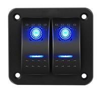 RUNCCI-YUN 2 Gang 12V pannello interruttore, Pannello interruttore a bilanciere 5 Pin On Off Toggle interruttori luce blu pannello impermeabile per 12V/24V Marine Boat RV Truck Car ATV