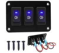 RUNCCI-YUN 3 Gang 12V pannello interruttore, Pannello interruttore a bilanciere 4 Pin On Off Toggle interruttori luce blu pannello impermeabile per 12V/24V Marine Boat RV Truck Car ATV