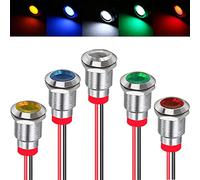 RUNCCI-YUN 5pcs12V-24V 12mm LED Pannello Pilota Cruscotto Spia Indicatore Lampada Auto Furgone Barca Indicatore Luminoso Lampada Pilota Cruscotto (rosso blu verde giallo bianco)