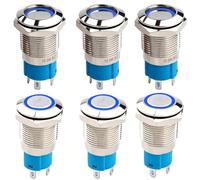 RUNCCI-YUN 6 interruttori a pressione in metallo da 12 mm, DC 12 V/24 V, interruttore SPDT a 4 pin, con luce LED blu, impermeabili, autobloccanti per auto, camper, camion, barche marine (testa piatta)
